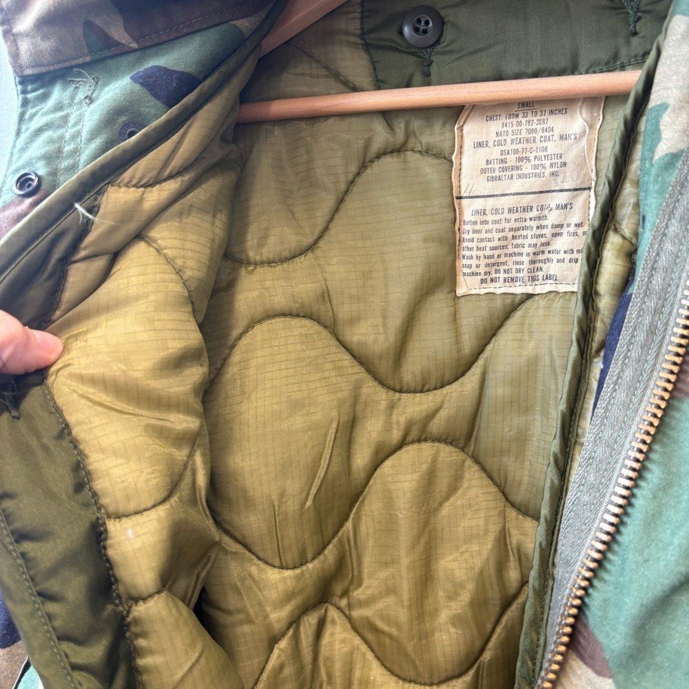 Military Mens Small Field Cold Weather Coat Woodland Camo Lined Army Hooded - Picture 7 of 12